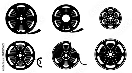 film reel silhouette vector set