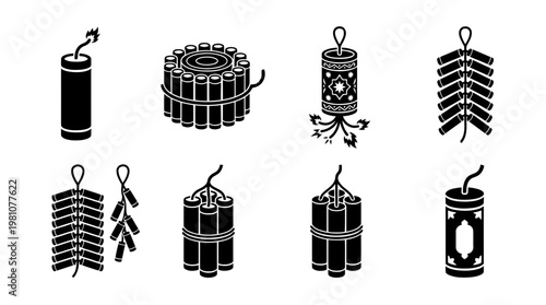 firecracker silhouette vector set