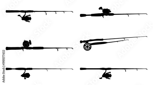 fishing rod silhouette vector set