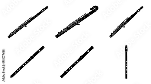 flute silhouette vector set