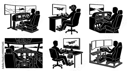 flight simulator silhouette vector set