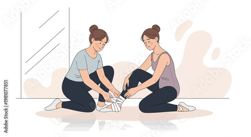 Physical Therapist Applies Bandage to Athlete's Injured Ankle