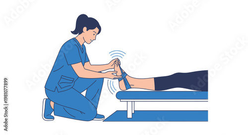 Physical Therapist Applying Bandage to Patient's Ankle on Examination Table