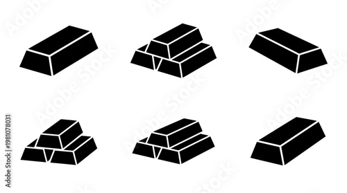 gold ingot silhouette vector set