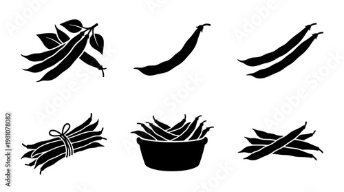 green bean silhouette vector set