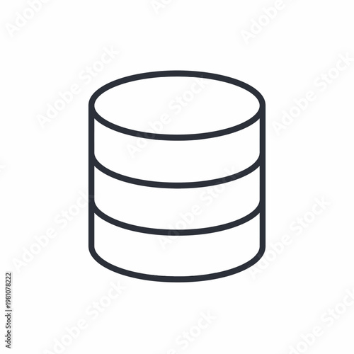 Minimalist stack of cylinders icon, representing digital data storage, server infrastructure, or database management systems for modern technology interfaces and applications