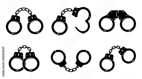 handcuffs silhouette vector set