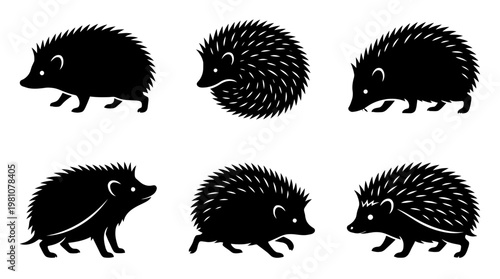 hedgehog silhouette vector set