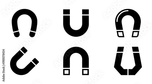 horseshoe magnet silhouette vector set
