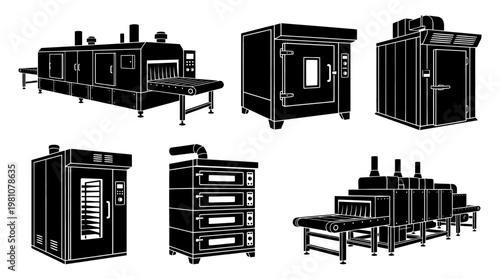 industrial oven silhouette vector set