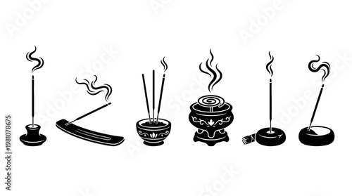 incense stick silhouette vector set