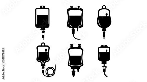 iv bag silhouette vector set