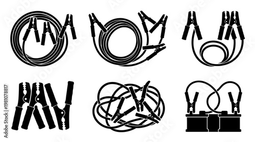 jumper cables silhouette vector set