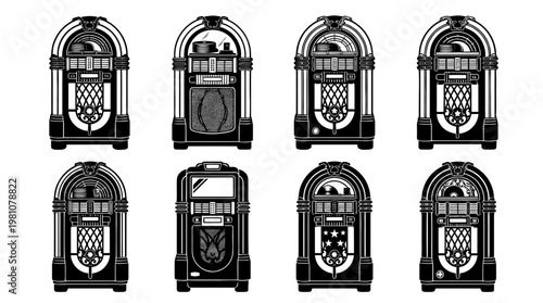 jukebox silhouette vector set