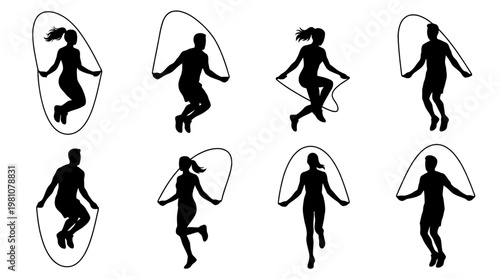 jump rope silhouette vector set