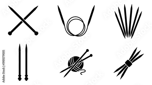 knitting needles silhouette vector set