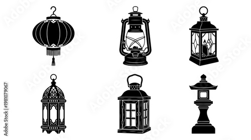 lantern silhouette vector set