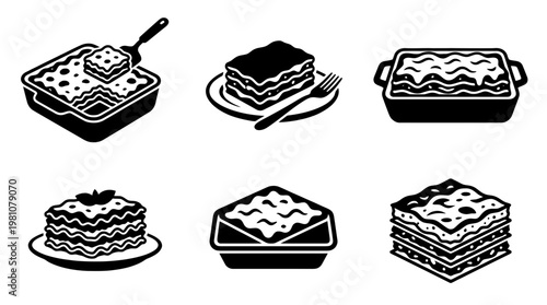 lasagna silhouette vector set