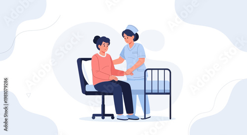 Nurse comforting patient in hospital room, healthcare, medical care, support, empathy