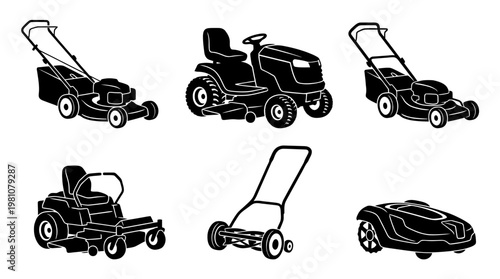lawnmower silhouette vector set