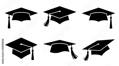 mortar board silhouette vector set
