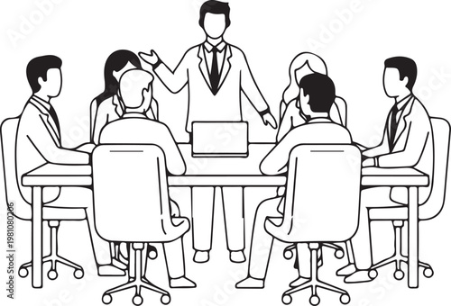 Black and white of businesspeople in a meeting conference