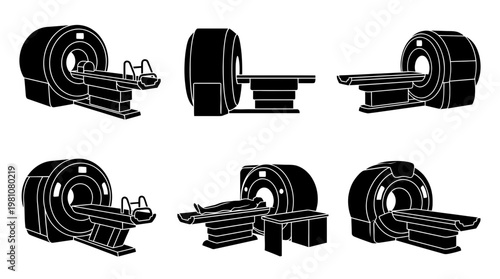 mri scanner silhouette vector set