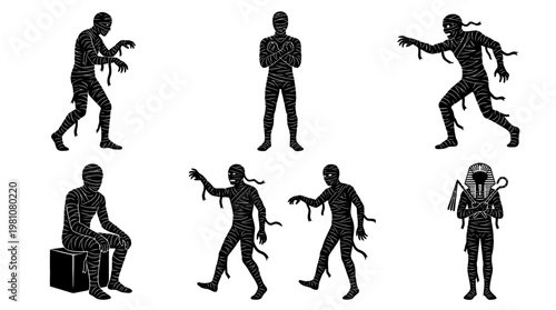 mummy silhouette vector set
