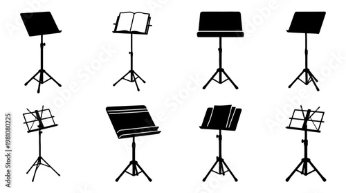 music stand silhouette vector set