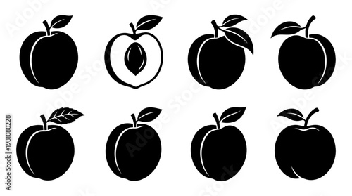 nectarine silhouette vector set