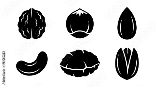 nut silhouette vector set