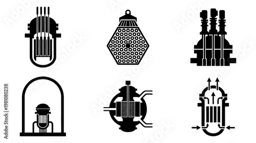 nuclear reactor core silhouette vector set
