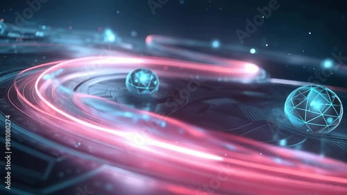 Glowing energy streams flowing on a futuristic digital surface cool blue environment smooth tracking shot for immersive experience