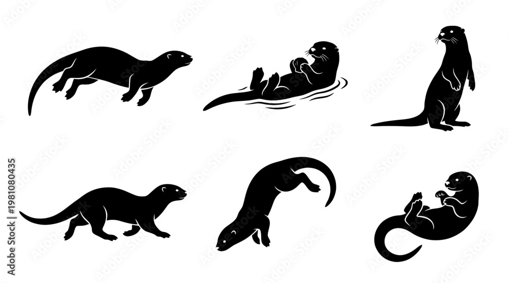 Obraz premium otter silhouette vector set