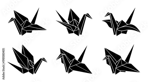 origami crane silhouette vector set