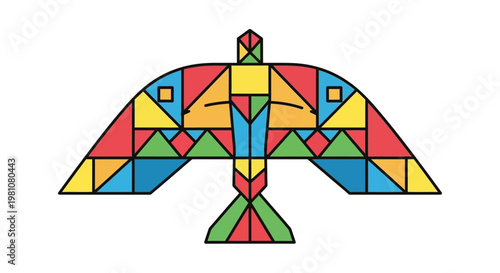 Colorful geometric bird design element.