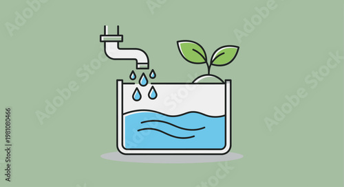 Watering a small green plant.