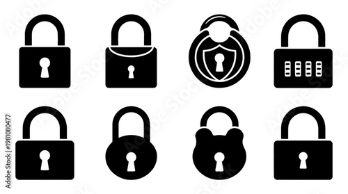 padlock silhouette vector set
