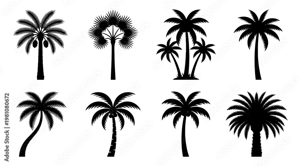 Obraz premium palm tree silhouette vector set