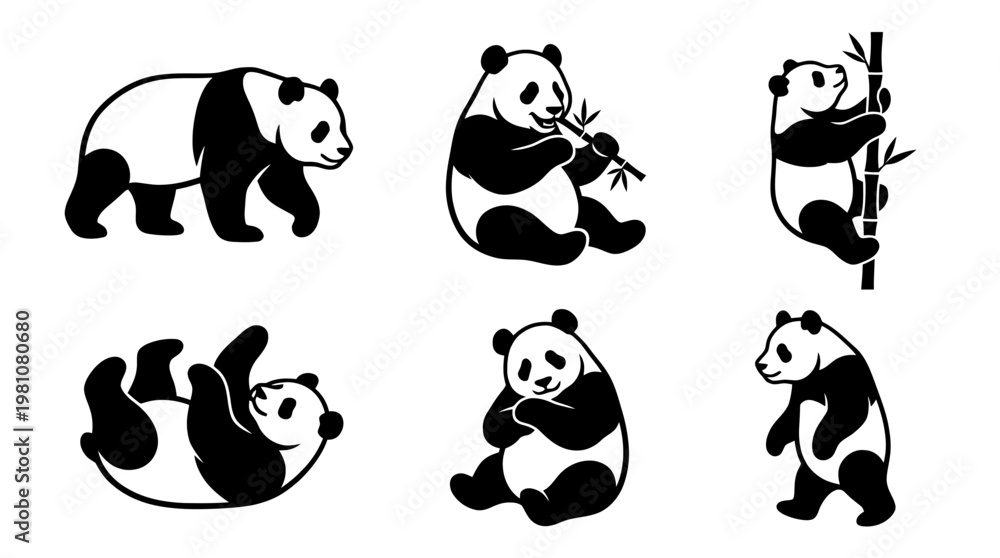 Obraz premium panda silhouette vector set