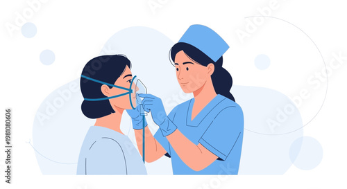 Nurse Applying Oxygen Mask to Patient in Medical Clinic