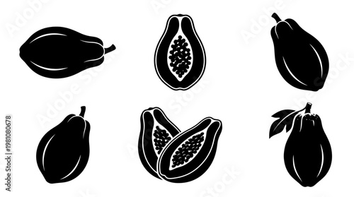papaya silhouette vector set