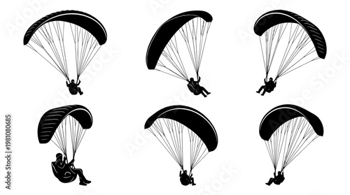 paraglider silhouette vector set