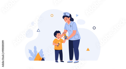 Nurse playing with a child, illustration of healthcare and childhood joy