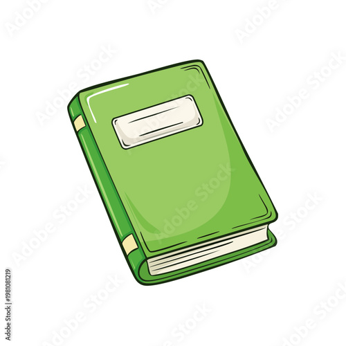 Closed Green Hardcover Book with Blank Label on Cover for Text