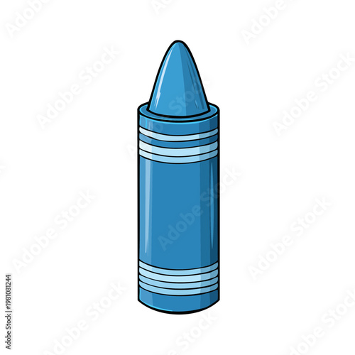 Vibrant Blue Crayon Standing Upright with White Stripes on Its Barrel