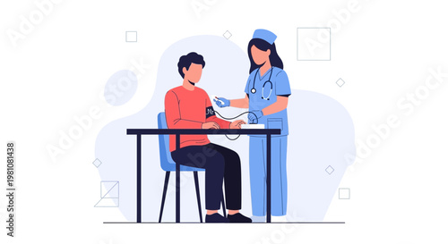 Nurse checks patient's blood pressure, medical checkup illustration