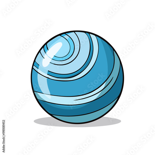 Stylized blue planet with swirling cloud patterns and bright highlights on a white background