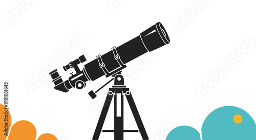 Large black telescope on a tripod stands ready for stargazing and astronomical observations against a minimalist background.