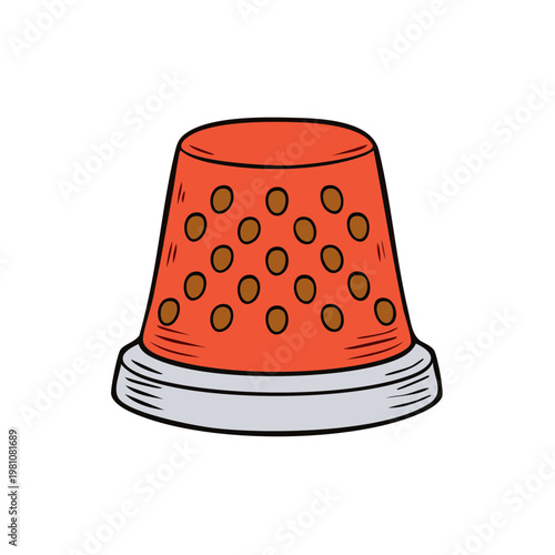 Orange sewing thimble with brown dots and silver base clean illustration